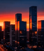 城市高楼日落夜景航拍7620#横屏 