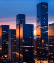 城市高楼日落夜景航拍7620#横屏 