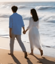 情侣海边漫步背影9751#横屏 