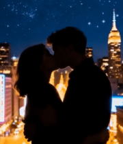 情侣城市夜景下亲吻素材4888#横屏 