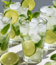 装在玻璃杯中的薄荷柠檬冰饮1065#横屏 