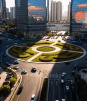 城市高楼间的街道交通景象11431#横屏 