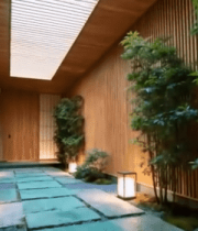 中式庭院绿植石板路通道1112#横屏 