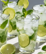 装在玻璃杯中的薄荷柠檬冰饮1065#横屏 