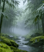 竹林间溪流自然风光1625#横屏 