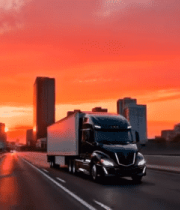 城市道路上行驶的黑色货车11727#横屏 