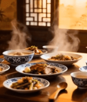 中式传统餐具盛放的中餐菜肴1564#横屏 