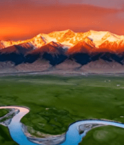 草原河流与雪山壮丽景观11989#横屏 