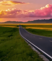 草原公路黄昏景色10014#横屏 