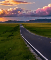 草原公路黄昏景色10014#横屏 