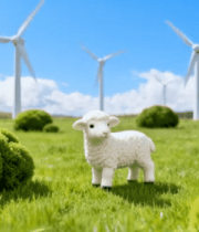 	 草原小羊与风力发电机景观5485#横屏 