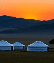 草原夕阳下的蒙古包9530#横屏 