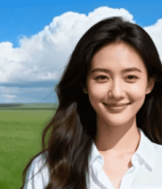 草原前微笑女子特写4239#横屏 