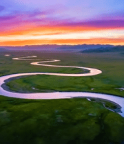 草原河流日出全景221#横屏 