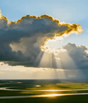 草原河流上空阳光穿透云层景象11239#横屏 