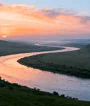 	 草原河流日出全景(1)1731#横屏 