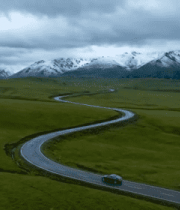 草原公路雪山自然风光素材4872#横屏 