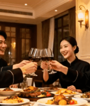 餐厅内人员举杯聚餐场景11044#横屏 