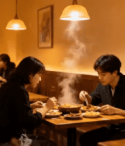 餐厅内男女用餐场景14774#横屏 