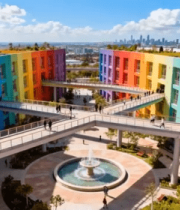 彩色建筑中庭及行人俯瞰画面1310#横屏 