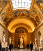 博物馆内雕塑展品与参观者480#横屏 