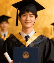 毕业生手持毕业证书合影13342#横屏 