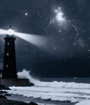 暴风雨中的海边灯塔(1)14240#横屏 