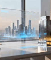 办公桌前虚拟城市建筑展示9119#横屏 