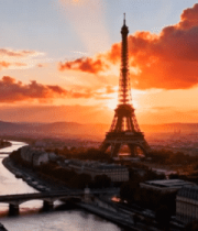 巴黎埃菲尔铁塔日落全景3633#横屏 