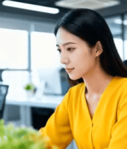 办公室女性专注使用电脑工作5344#横屏 