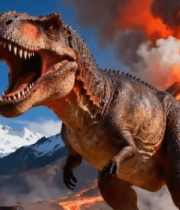 霸王龙于火山雪山场景特写14749#横屏 