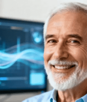 白发男子微笑面对电脑屏幕2885#横屏 