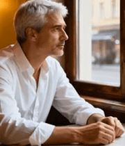 白发男子窗边静坐凝望9351#横屏 