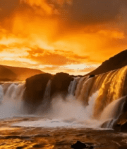 日落时分的壮丽瀑布景观(2)10915#横屏 