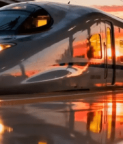 日落时分高铁站的高铁特写2939#横屏 