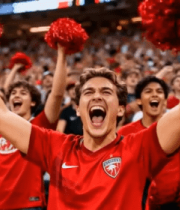 赛场球迷欢呼手持红色花球5673#横屏 