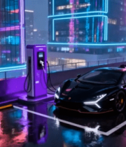 赛博朋克风夜景下的汽车充电9255#横屏 