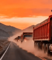 沙漠公路红色卡车行驶14996#横屏 