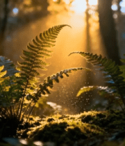 森林中阳光照耀下的蕨类植物918#横屏 