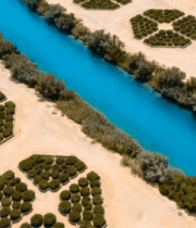 沙漠中河流与绿植航拍景观7107#横屏 