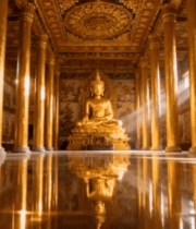 寺庙内金色佛像与华丽装饰8274#横屏 