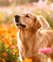 花丛中的金毛犬13808#横屏 