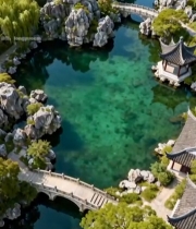  中式园林池塘假山景观7795#竖屏 	 