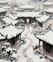  中式古建筑雪景全景(1)4937#竖屏 	 