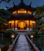  中式古亭夜景5266#竖屏 	 