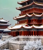  中式古建筑雪景全景868#竖屏 	 