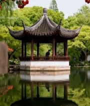  中式凉亭湖畔风景3773#竖屏 	 