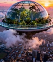  云端悬浮透明穹顶建筑景观1540#竖屏 	 