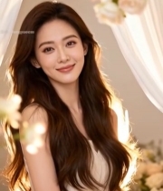  长发女子花丛中微笑特写5802#竖屏 	 