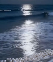  月夜海面珍珠随浪冲上岸1906#竖屏 	 